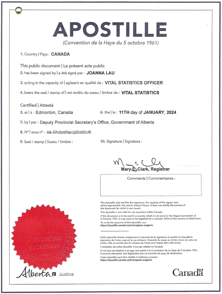 Alberta Apostille Certificate