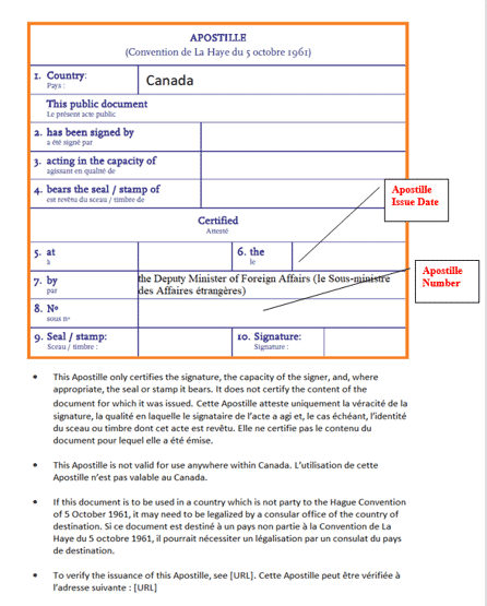 British Columbia Apostille Certificate Example