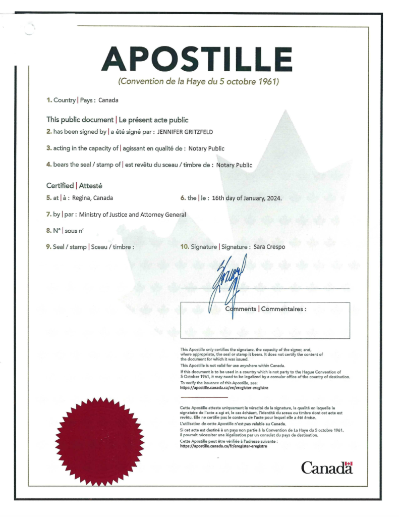 Saskatchewan Apostille