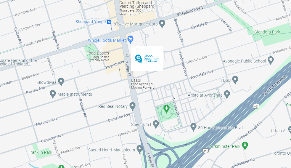North York Apostille Service Office map - Global Document Solutions North York Apostille Service Office map